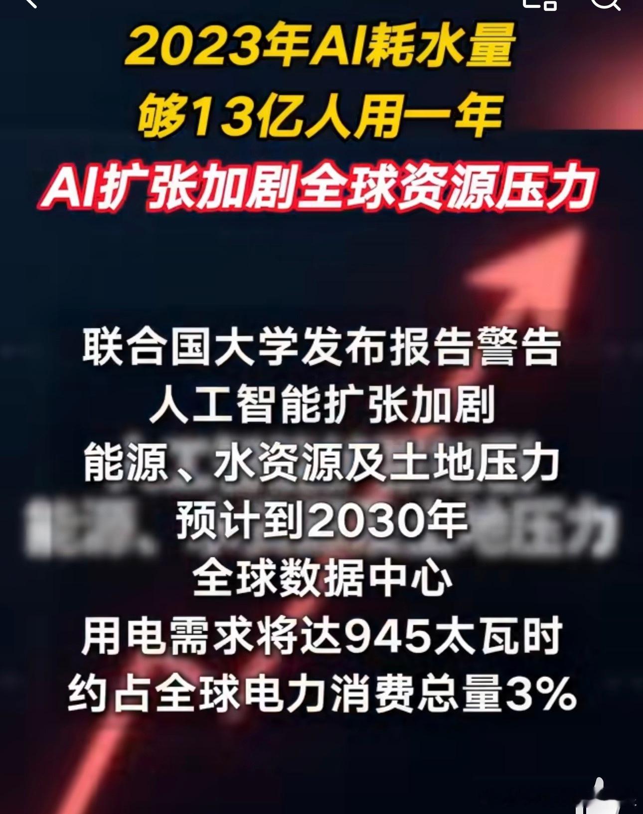 2030年AI耗水量够13亿人用一年我知道AI对话和处理复杂任务比较消耗资源但我