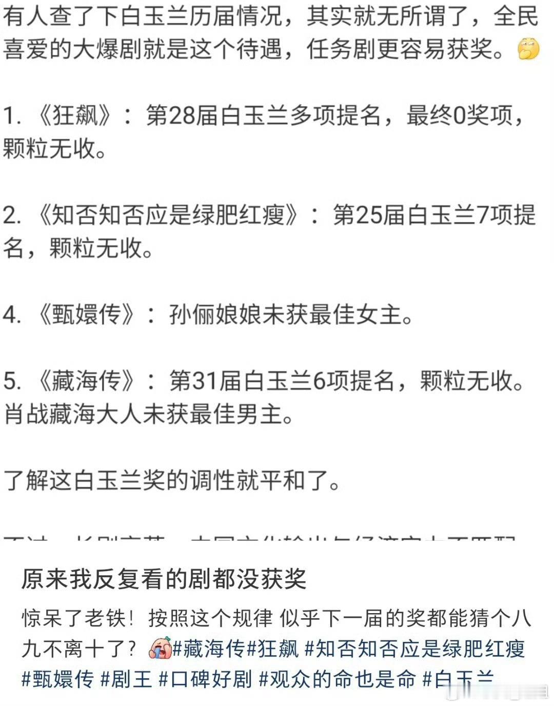 白玉兰评委称藏海传叙事不足哪来的老登睁眼说瞎话？没看过藏海传吧？这如果也叫叙事不