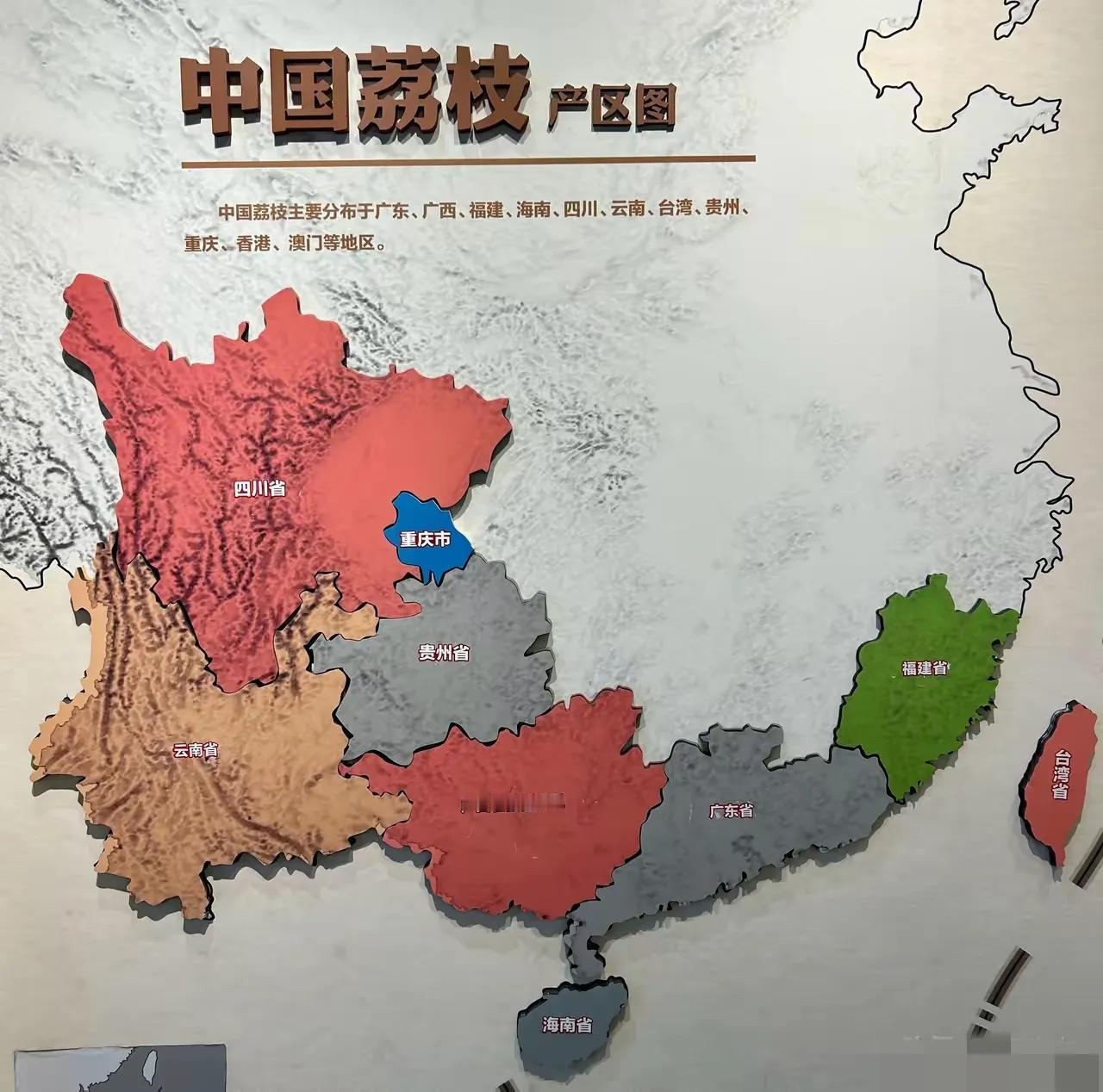 目前中国的水果王荔枝，已经大量上市了。

在中国荔枝的产区分布图中，荔枝主要种植