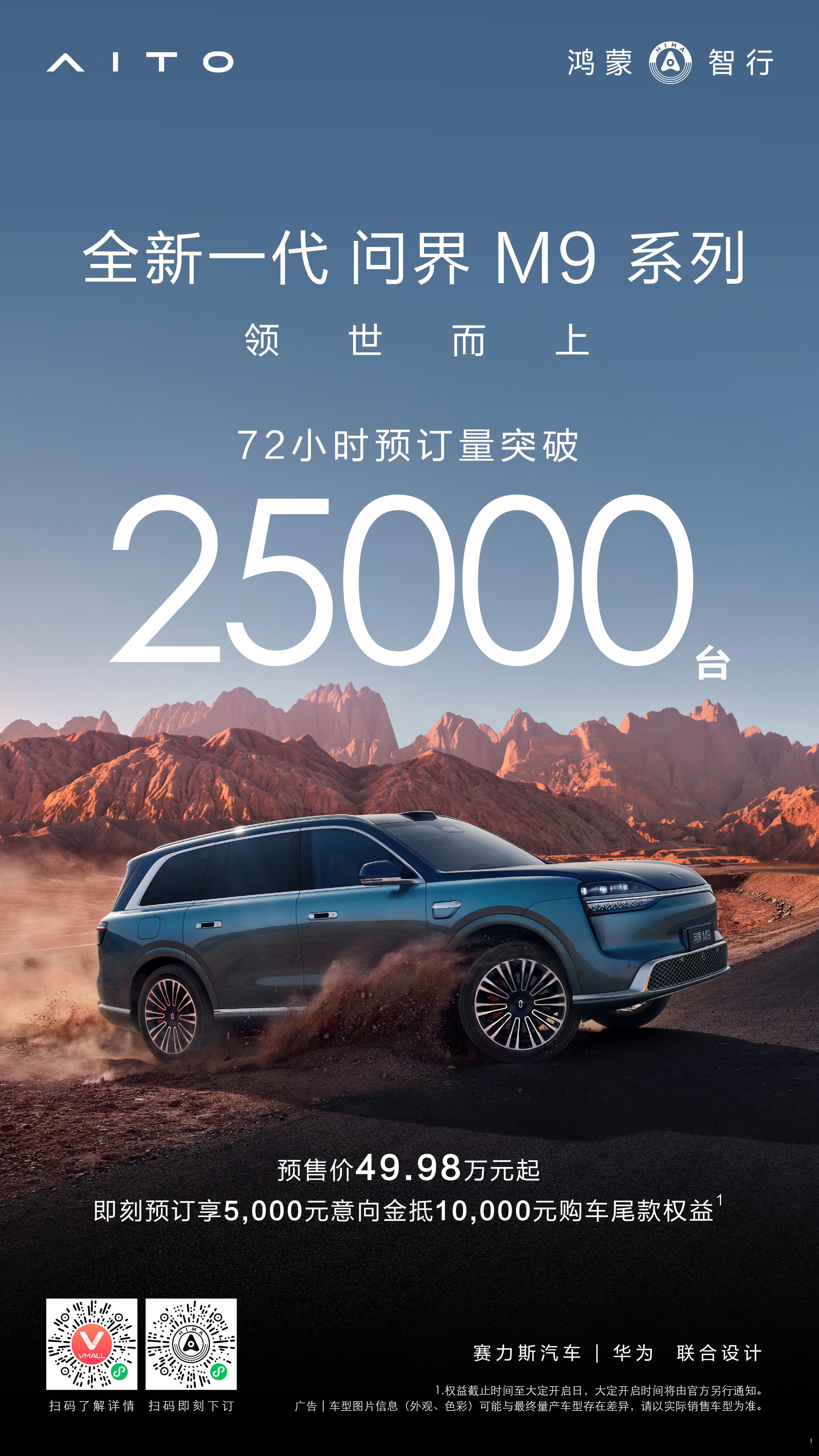 全新一代问界M9系列，72小时预订量突破25000台！