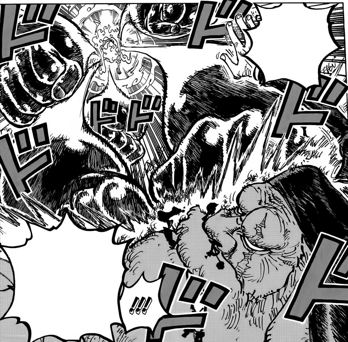 #海贼王1107话漫画# 路飞暴打土星后！波妮流下了希望的泪水！大熊也哭了！贝加