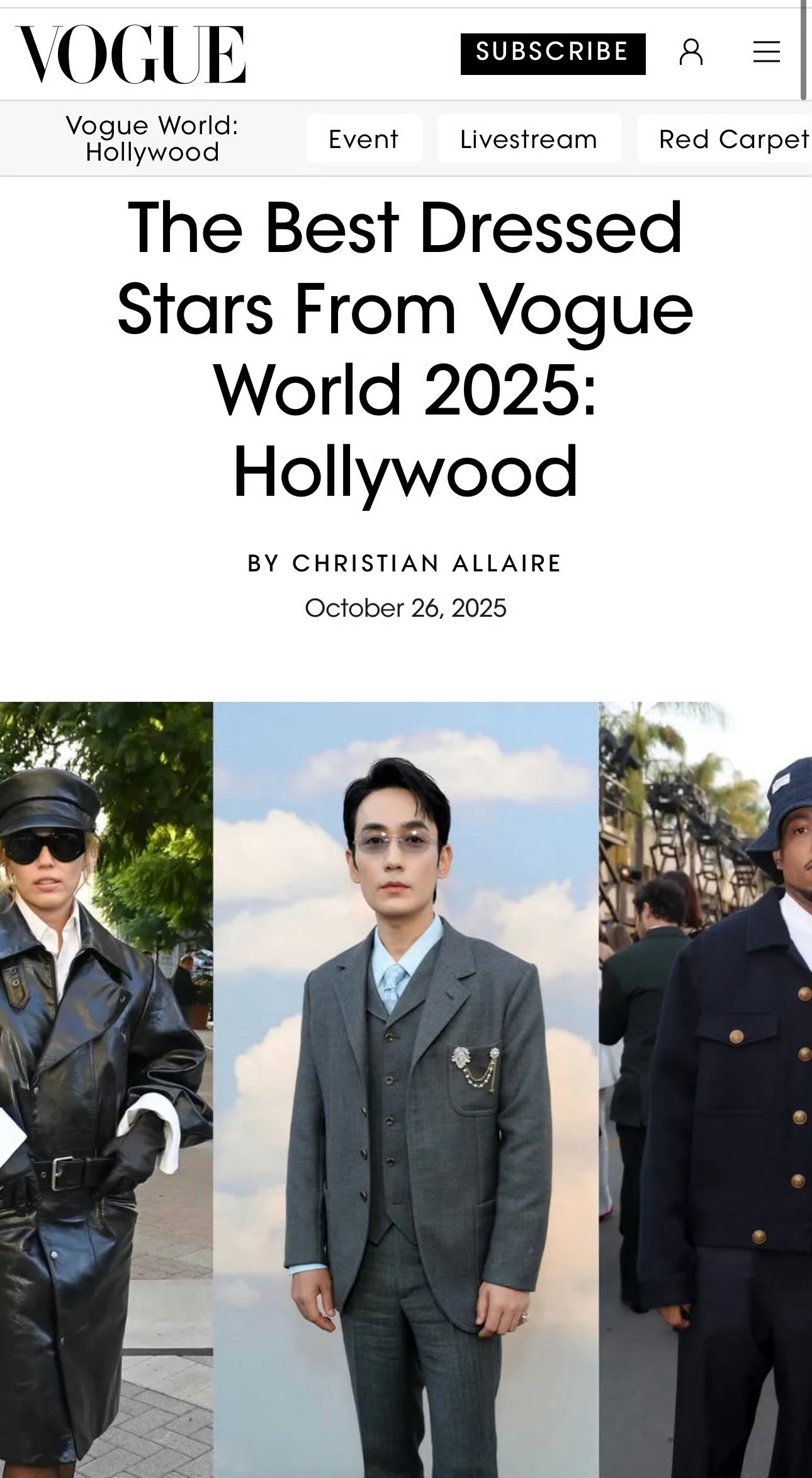 朱一龙✖️VogueWorld好莱坞看秀造型入围美版VOGUE官方评选的【最佳穿