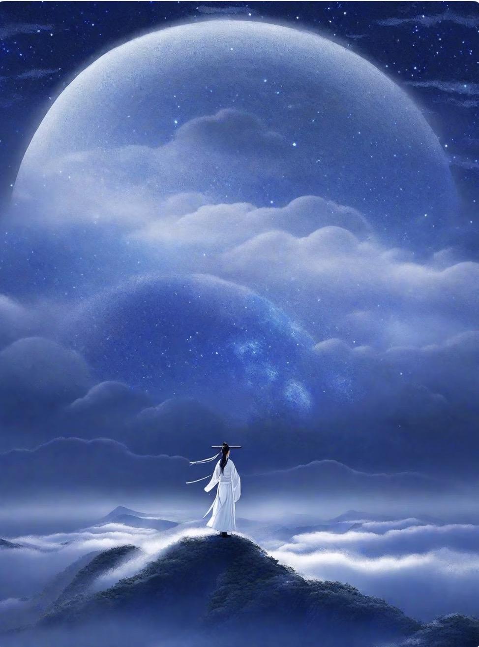 上联：望月人千里
下联：听松雪满头