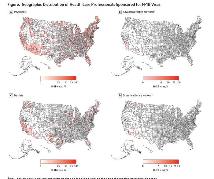 根据周三发表于《美国医学会杂志》的研究，特朗普政府对新的H-1B签证申请人征收1