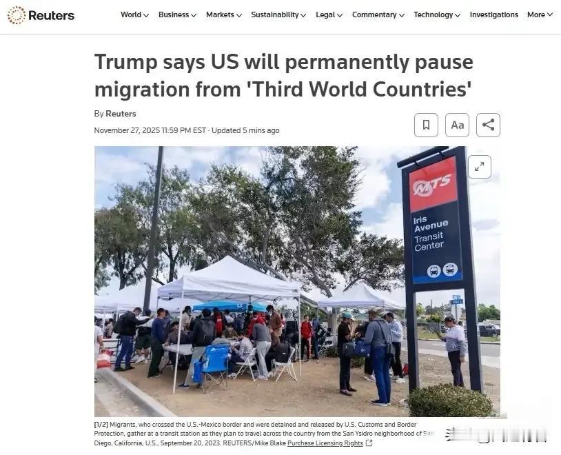 当美国总统特朗普签署法案永久性的暂停来自第三世界国家的移民，进一步收紧移民政策的