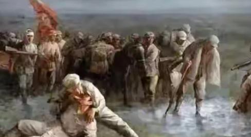 1935年9月，红军穿越草地时，遭受了疾病和饥饿得双重打击，不少战士倒下了。身后