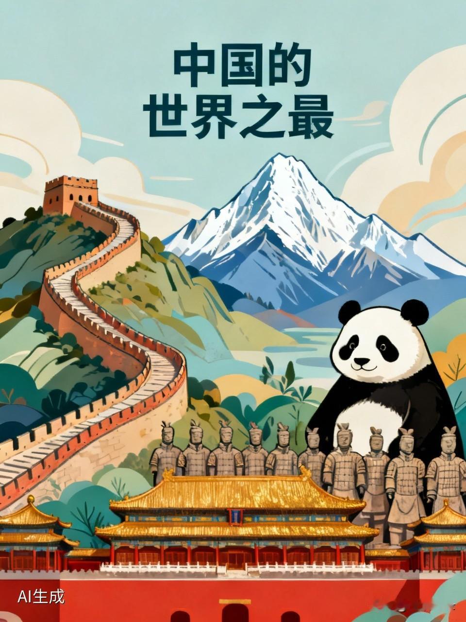 中国的世界之最可太多了！先说建筑方面，万里长城是世界上最长的防御工事，它犹如一条