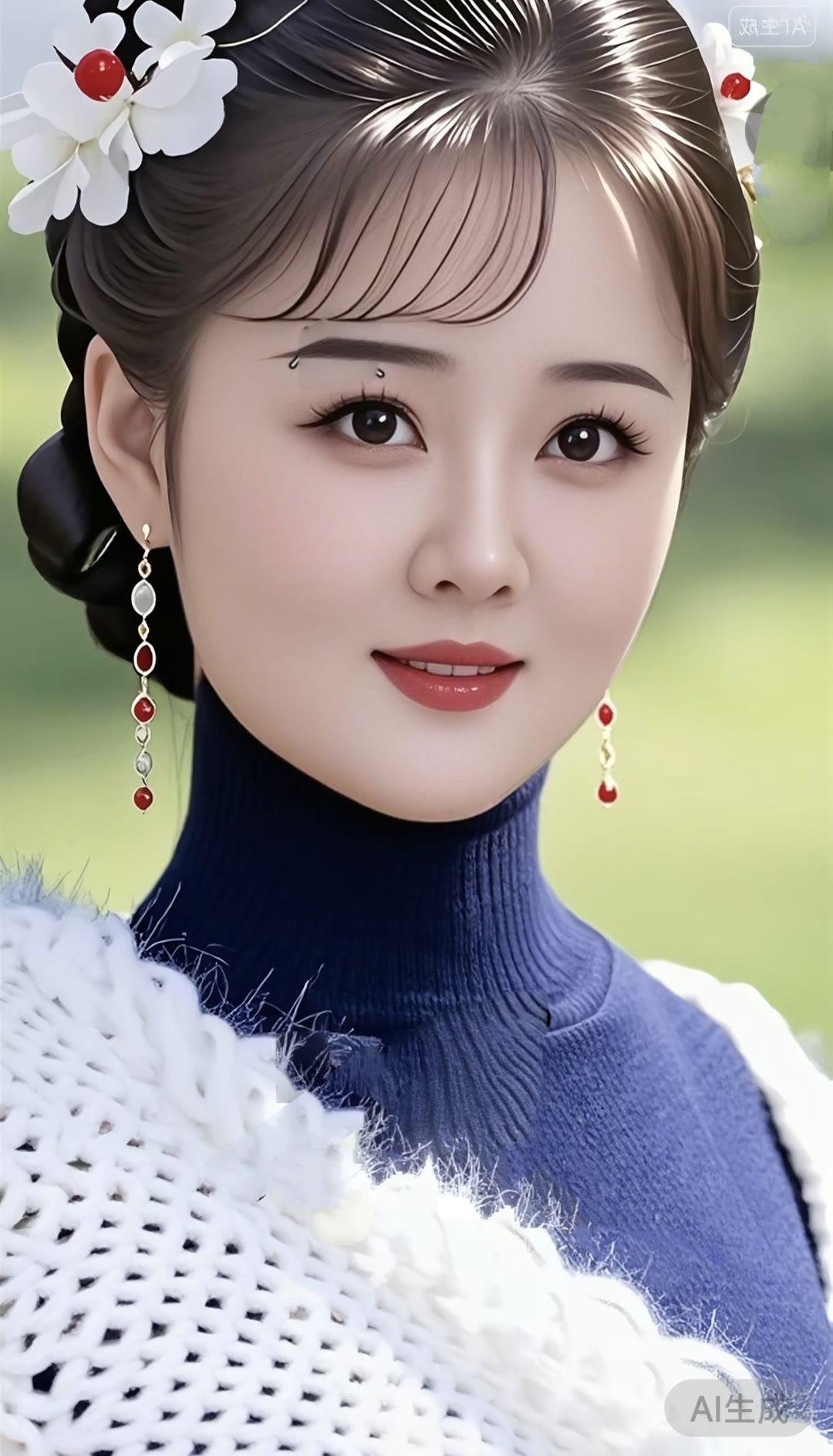 温柔古风美人，红唇白花，优雅动人