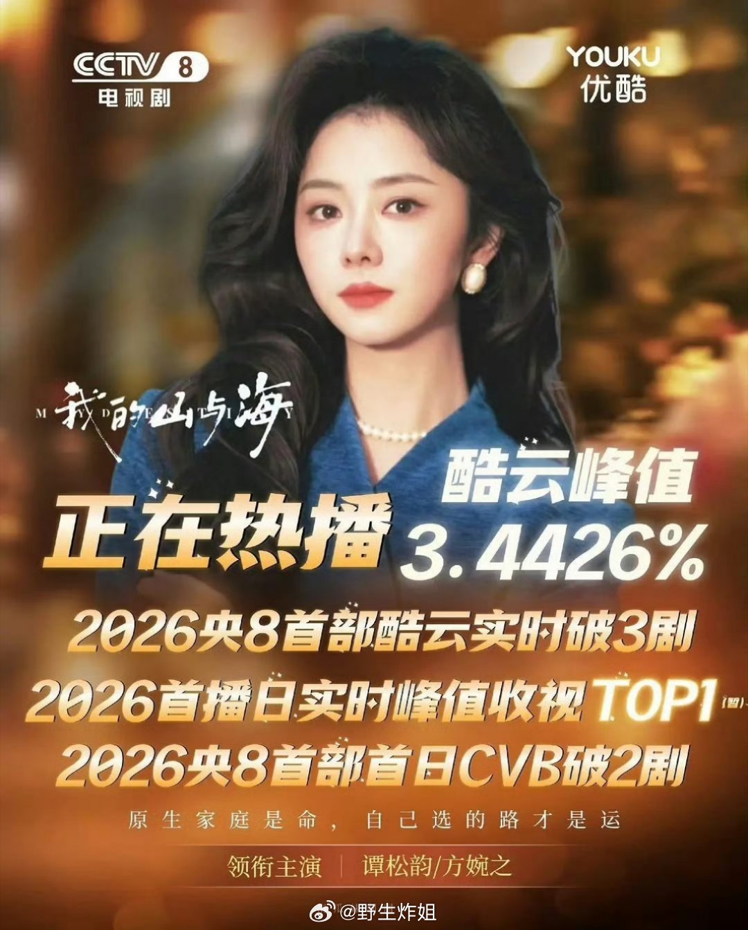 一起来看看谭松韵主演的我的山与海的播出数据，还是在央视这个大平台播出的呢，这个数