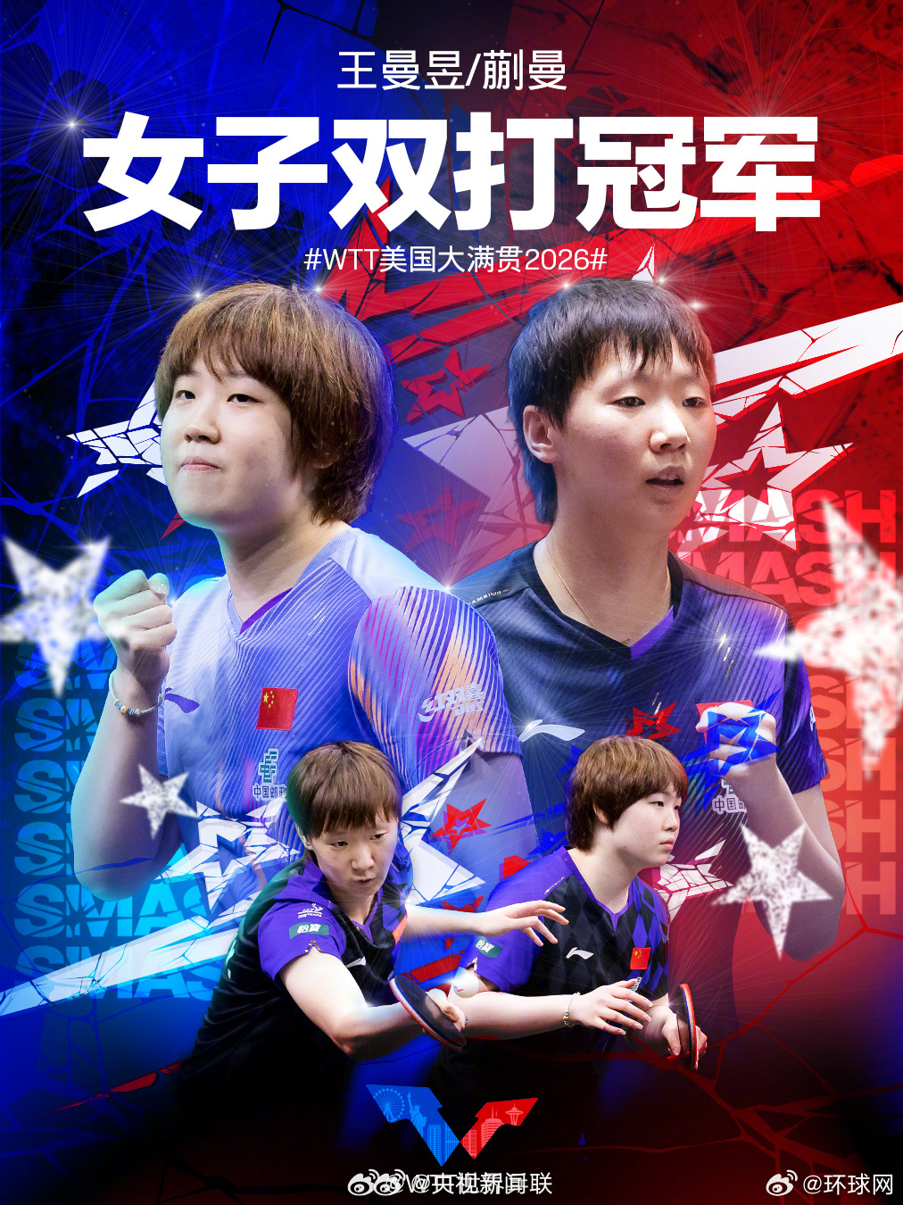 #双曼组合战胜日本组合#【祝贺！#王曼昱蒯曼冠军#】WTT美国大满贯女双决赛，/