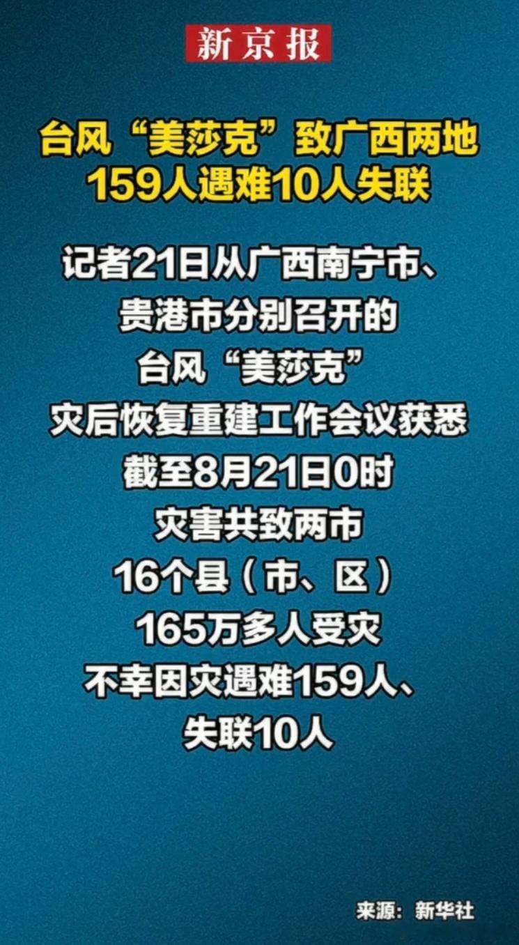 新京报：7月上旬台风“美莎克”致广西两地159人遇难，10人失联。纳闷的是，评论