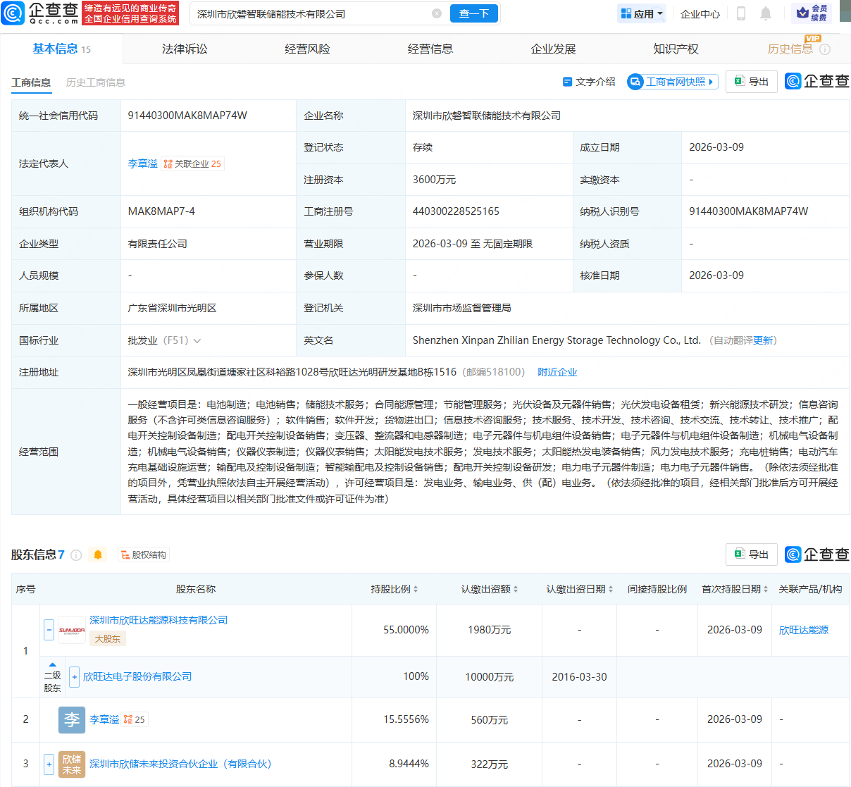 欣旺达等成立智联储能技术公司
