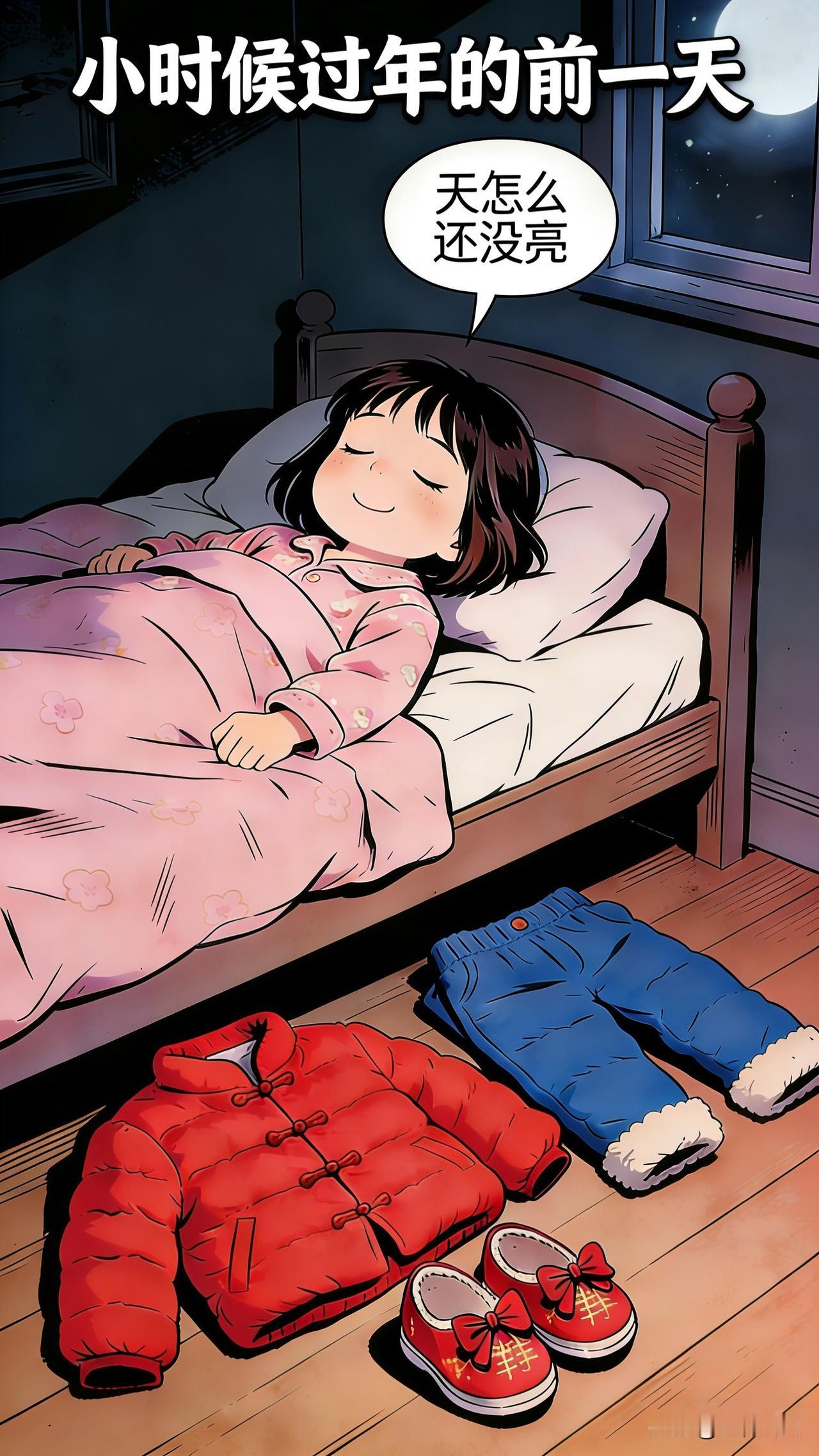 小时候最开心的便是大年三十的晚上了，把新衣服新鞋子放到床边，就等初一的早晨穿上，