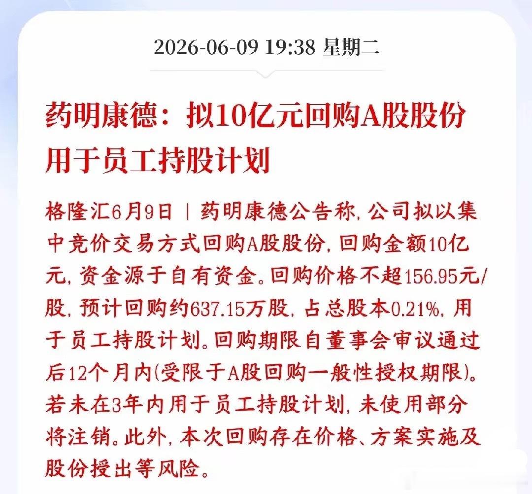 创新药板块重磅利好，龙头回购股份，明天板块稳了药明康德公告公司拿出10亿自有资金