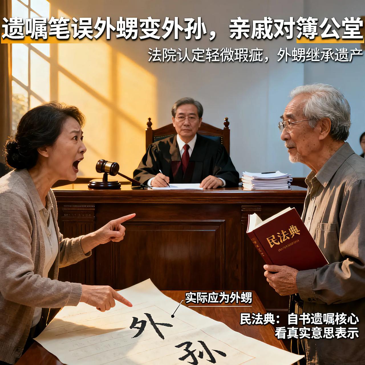 遗嘱笔误外甥变外孙，亲戚直接对簿公堂！法院这样判
 
就因遗嘱里把外甥写成外孙，