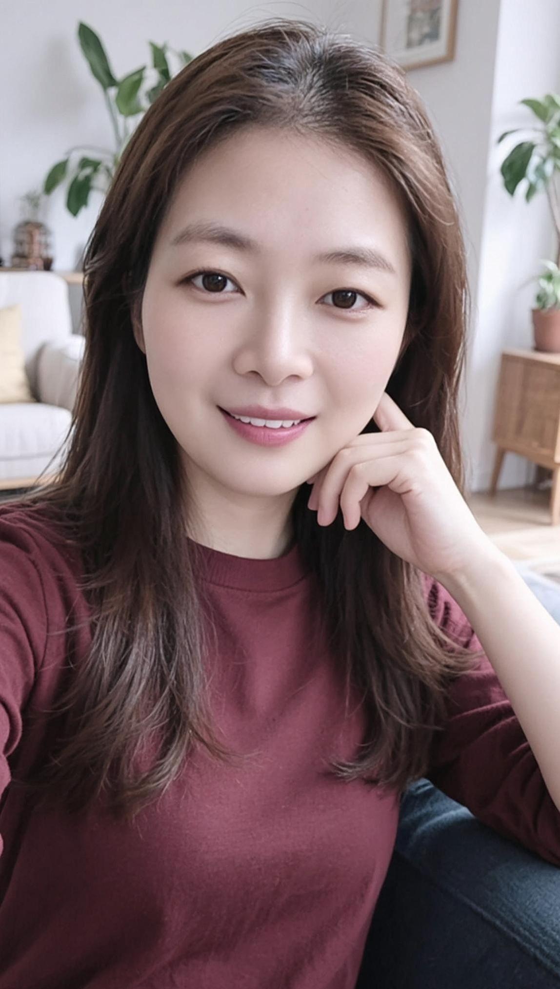 AI家居自拍风 清纯甜美甜美女孩治愈系笑容气质女神抖音ai创作