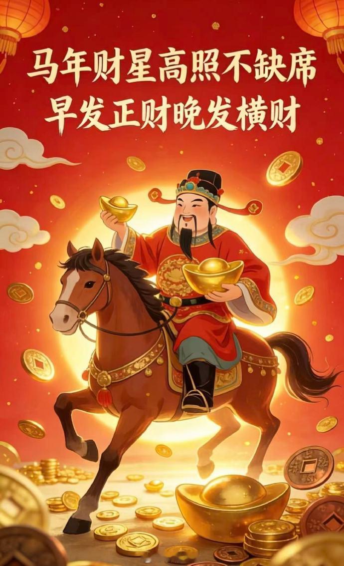 财神到，旺运生财。愿流年财运翻红，打破瓶颈低谷，节节攀升，岁岁招财进宝。 