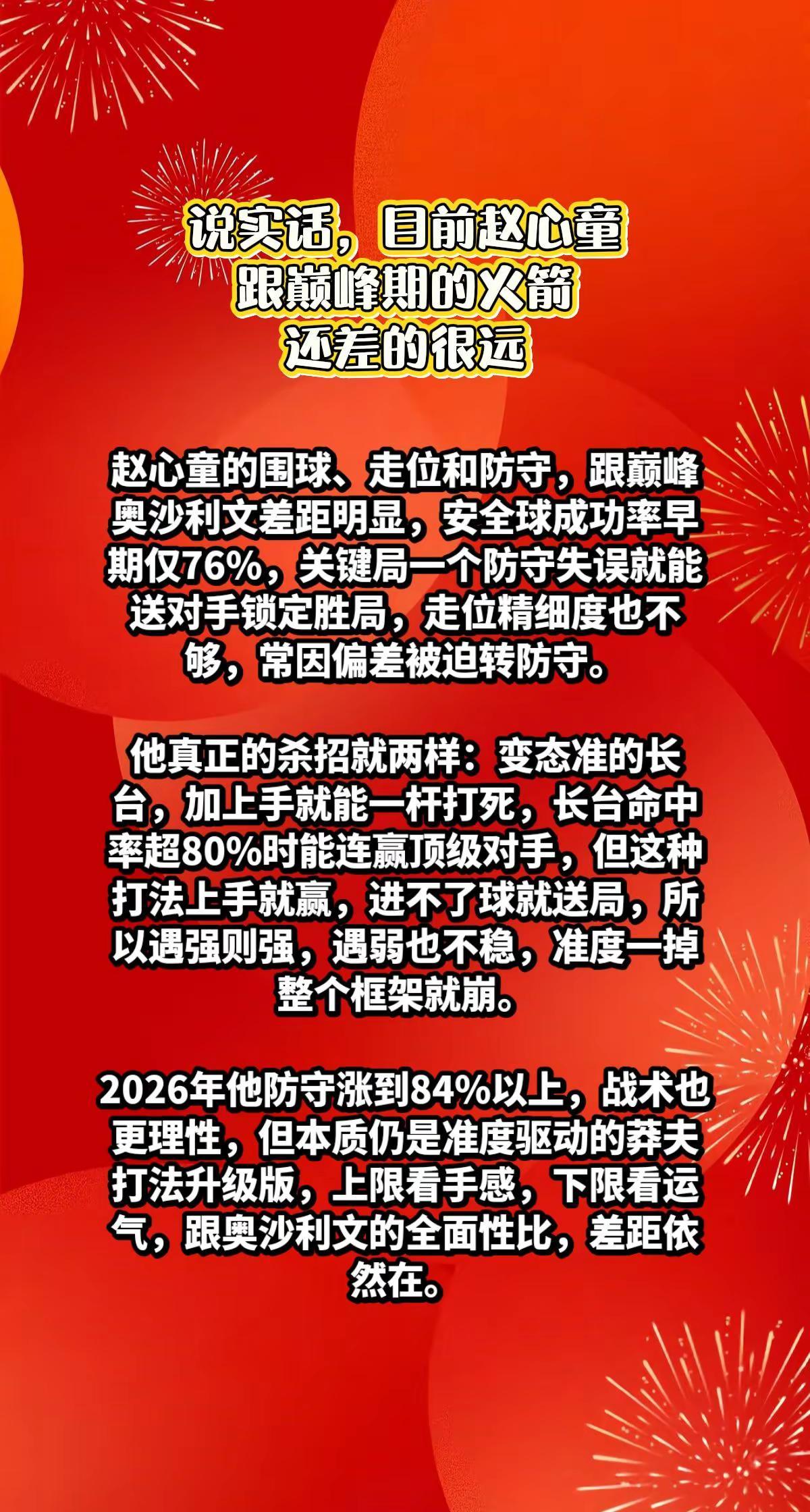 目前的赵心童，跟巅峰的火箭还差的很远。