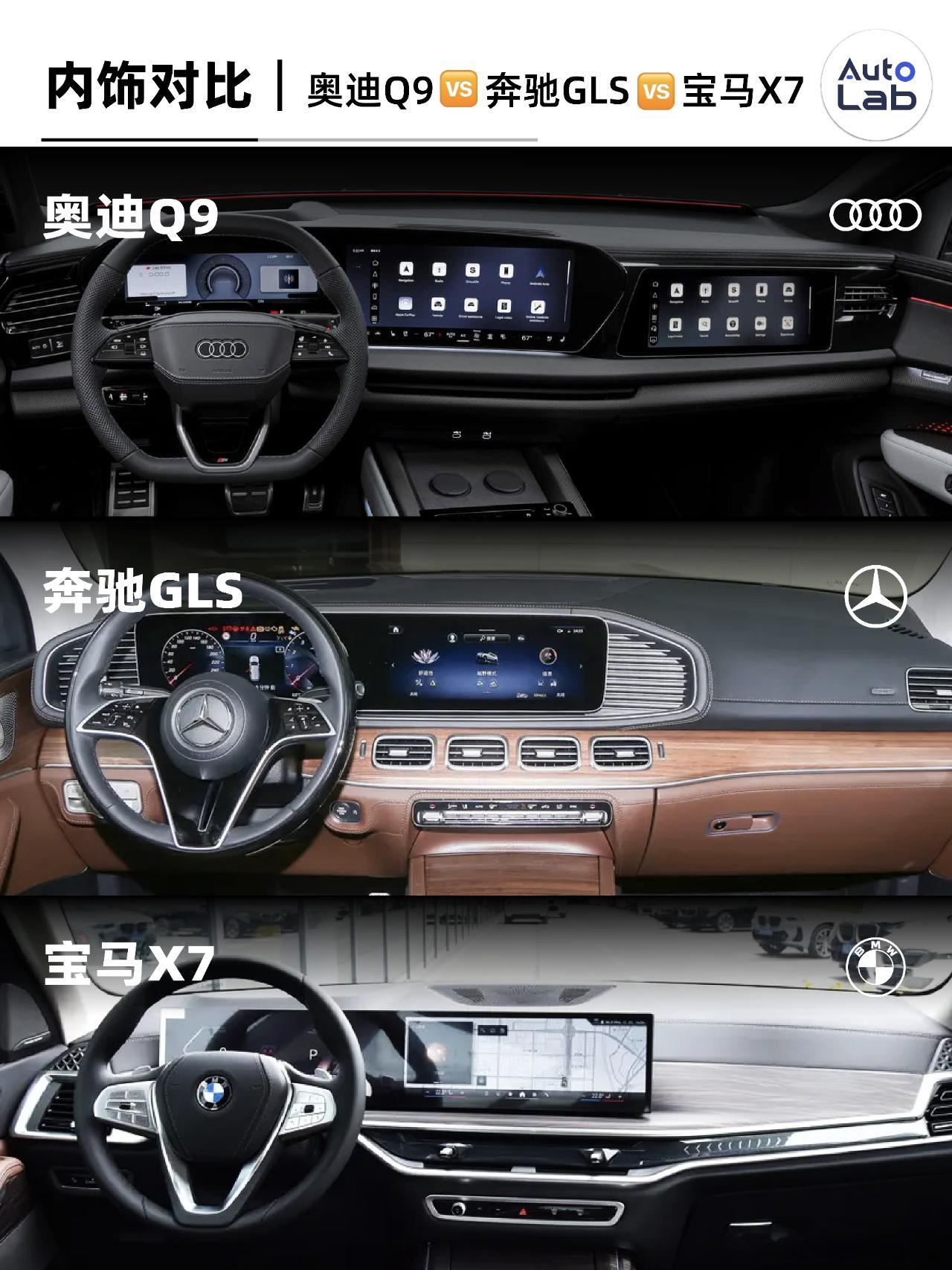 各位觉得奥迪Q9、奔驰GLS、宝马X7，谁的内饰最对味AutoLab大V聊车