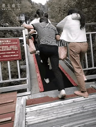 刷到景区这图，评论说这些人故意的，我看不是，扶手不同步谁能控制住自己，这到底是谁