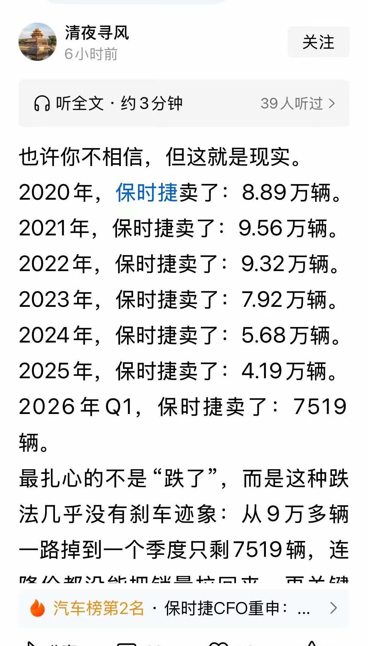 具体数据没核实过，但不是保时捷一家这么跌，许多车都在跌，原因有多种。