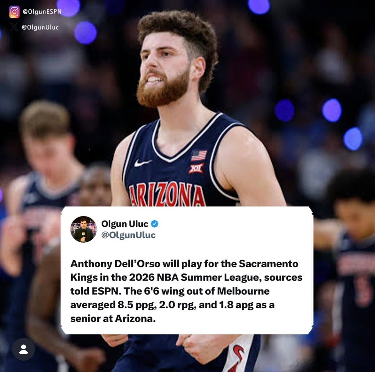 落选秀澳洲后卫德尔沃索代表萨克拉们托国王出战夏联。NBA