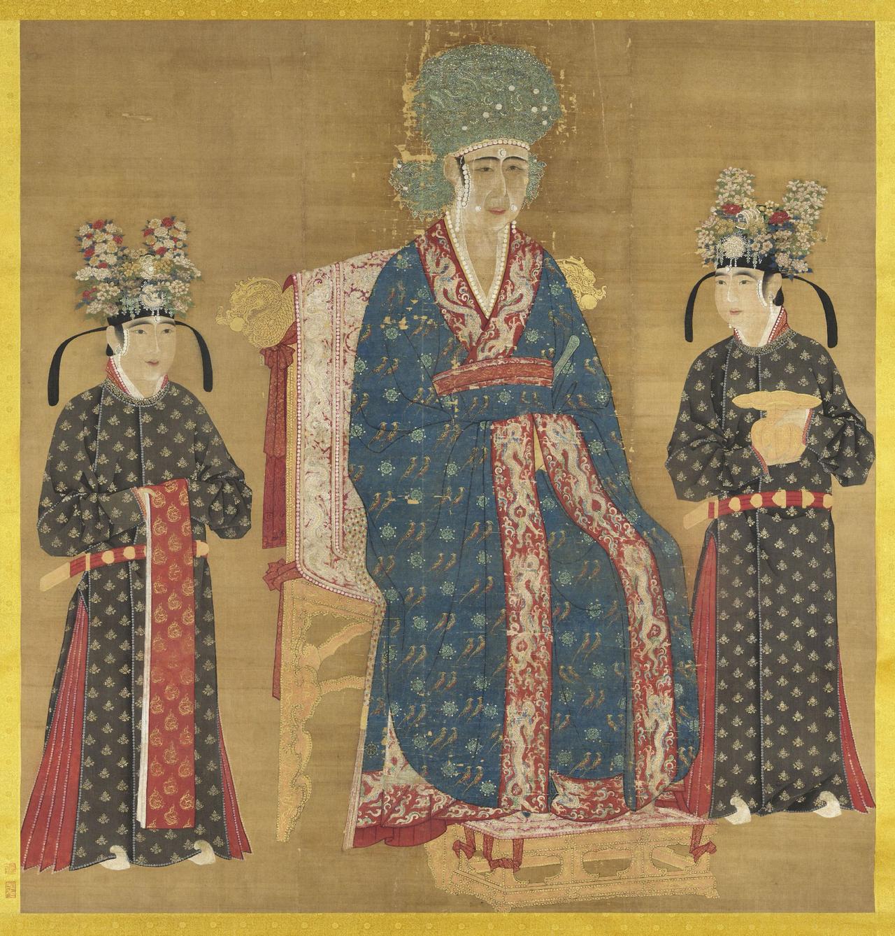 今日咱们聊一聊《宋仁宗后坐像》，这幅画现藏于台北故宫博物院。画里的主角，学界大多
