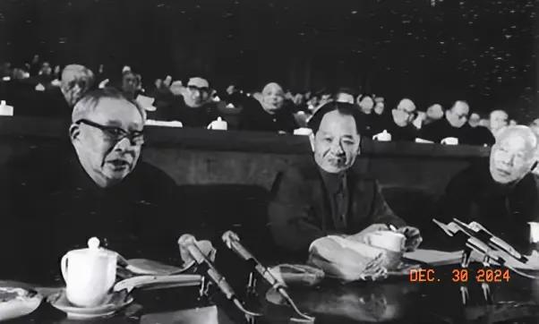 1982年
胡耀邦同志、廖承志同志和万里同志在大会主席台上就坐。