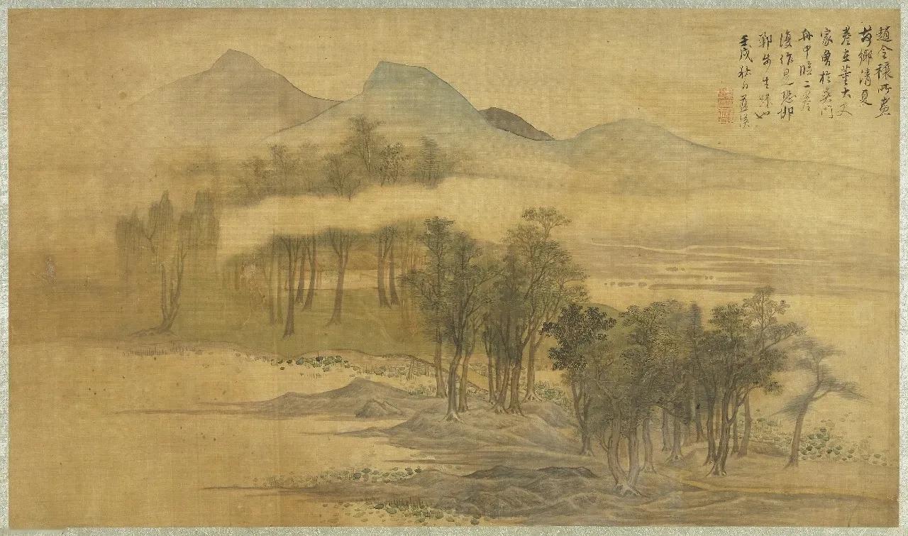 《仿赵令穰荷乡清夏图》

一派夏季湖面的平远之景徐徐展开，湖边裸露出凹凸的铅灰色