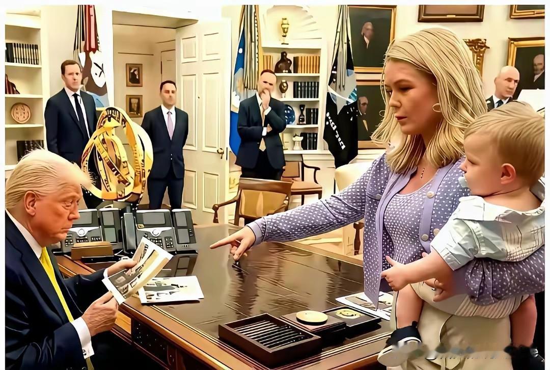 有哪位大神根据这张照片配一段对话。
莱维特：…
特朗普：