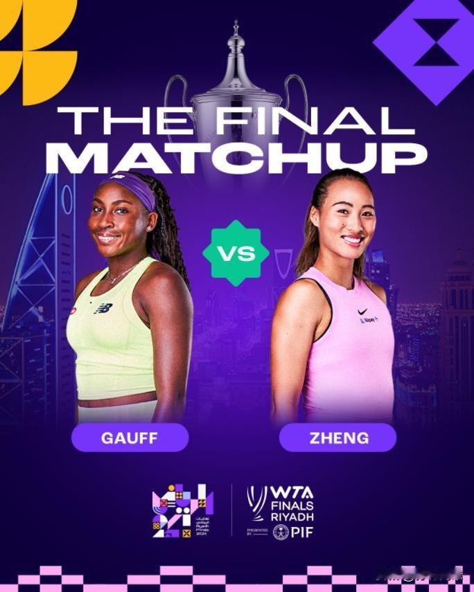 WTA年终总决赛之决赛预告
23:00，郑钦文vs高芙（美国）
最终来到了中美大