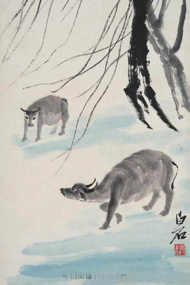 南乡子 · 题齐白石《牛柳团扇》

一抹远山长，望断天涯路渺茫。疏淡墨痕凝旧事，