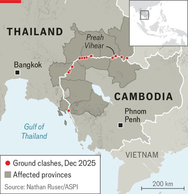 柬埔寨指责泰国在边境冲突中使用了化学武器柬埔寨国防部通过电报宣称，有毒气体是由一