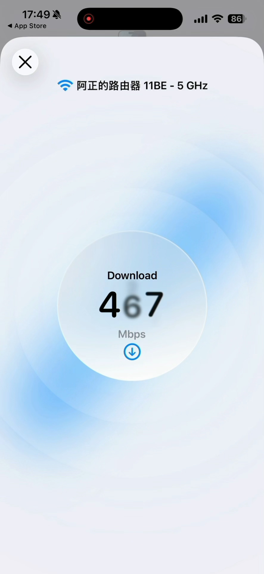 iphone能测网速了  不错…虽然不用这个测试、数字跳动比较解压啊！