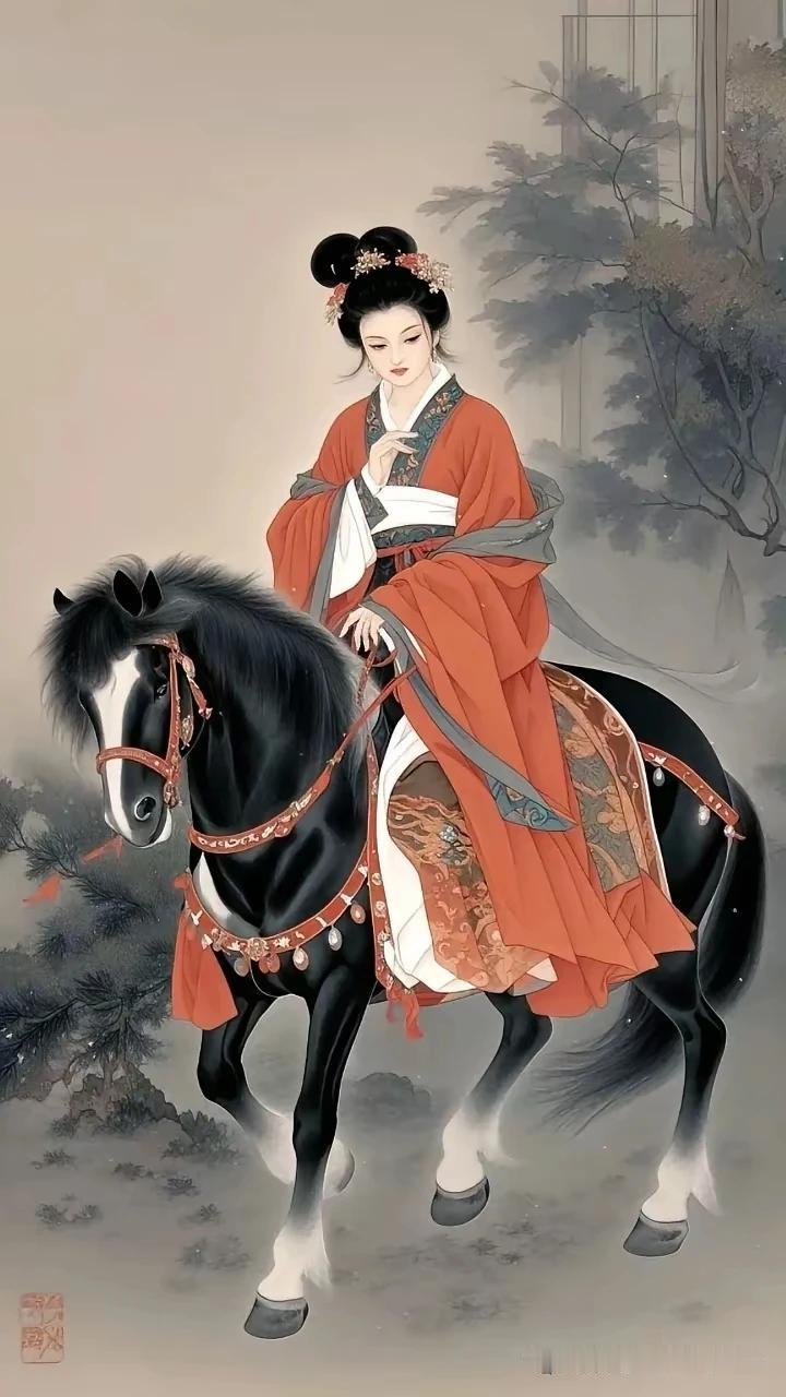 巾帼不让须眉，
马上英姿飒爽。