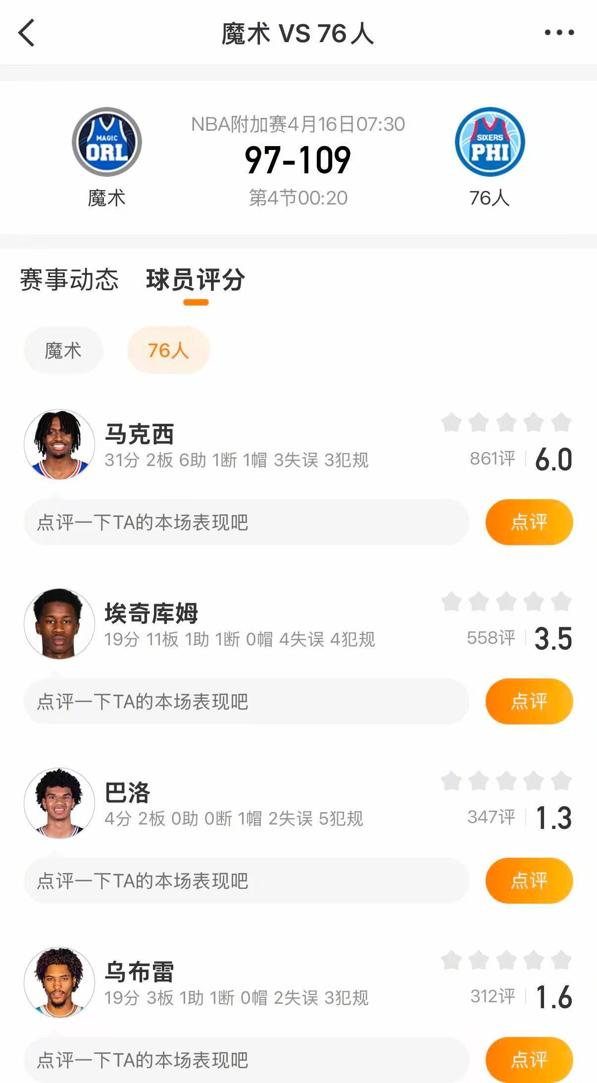 76人首轮碰凯尔特人 76人109-97战胜魔术，夺得东部第七，季后赛首轮将遇到