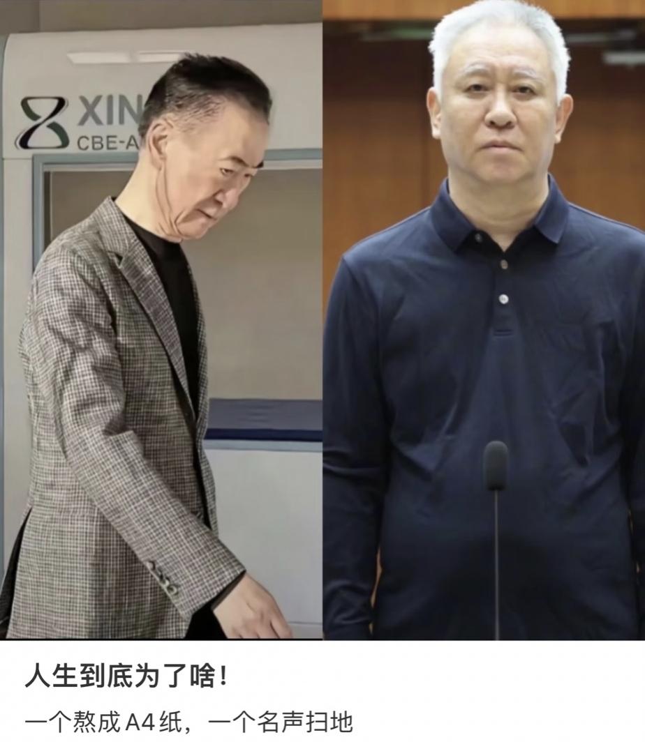 两张照片，道尽世事无常。王健林熬得身形单薄瘦成“A4纸”，许家印满头白发，落得名