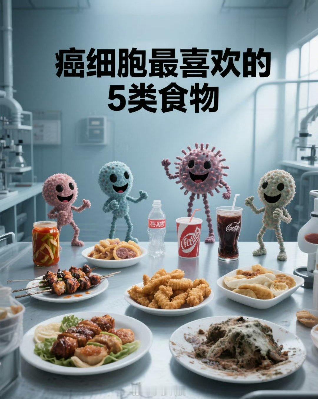 癌细胞最喜欢的5类食物目前发 病 率最高的肿瘤是肺癌、胃癌、结肠癌、肝癌，不同的