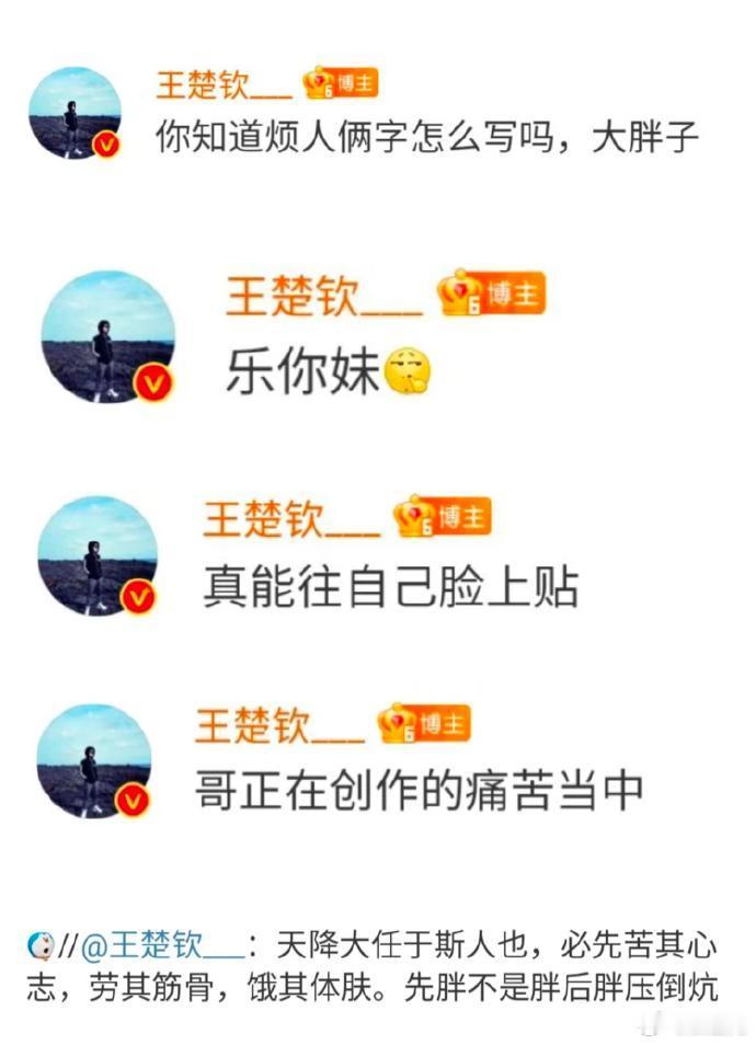 大家庆幸王楚钦轻易不开口吧！真·互联网活人 ​​​