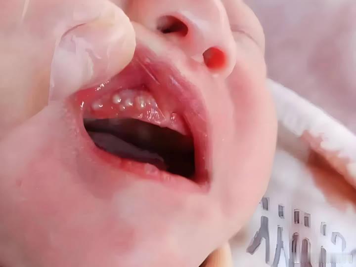 2个月宝宝被奶奶碘伏擦进ICU原来这个白色颗粒就是马牙，还以为是口腔溃疡 