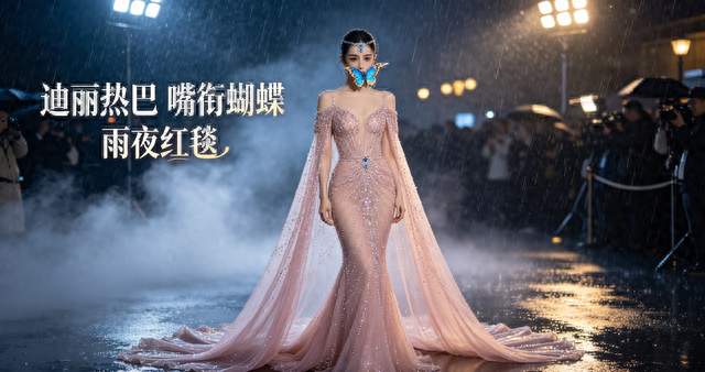 迪丽热巴嘴衔蝴蝶亮相，雨夜红毯名场面刷屏全网