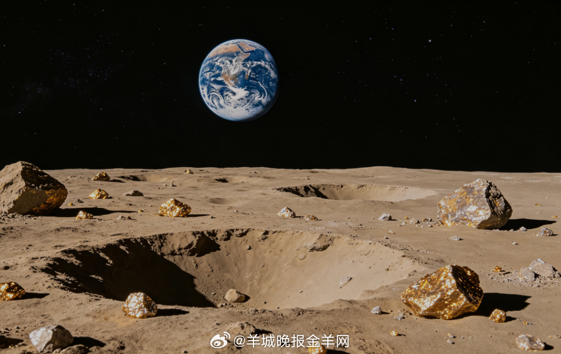 #晚安# 静立在清冷月球之上，身旁矿石泛着柔和微光，遥遥凝望蓝色故乡地球。宇宙辽