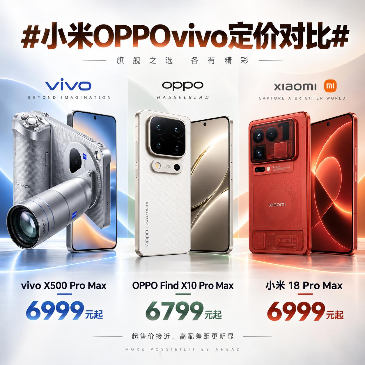 小米OPPOvivo定价对比把三台 Pro Max 放在一起看，今年国产旗舰这个