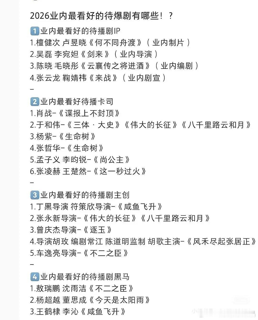 存个档，2026业内最看好的待爆剧。 