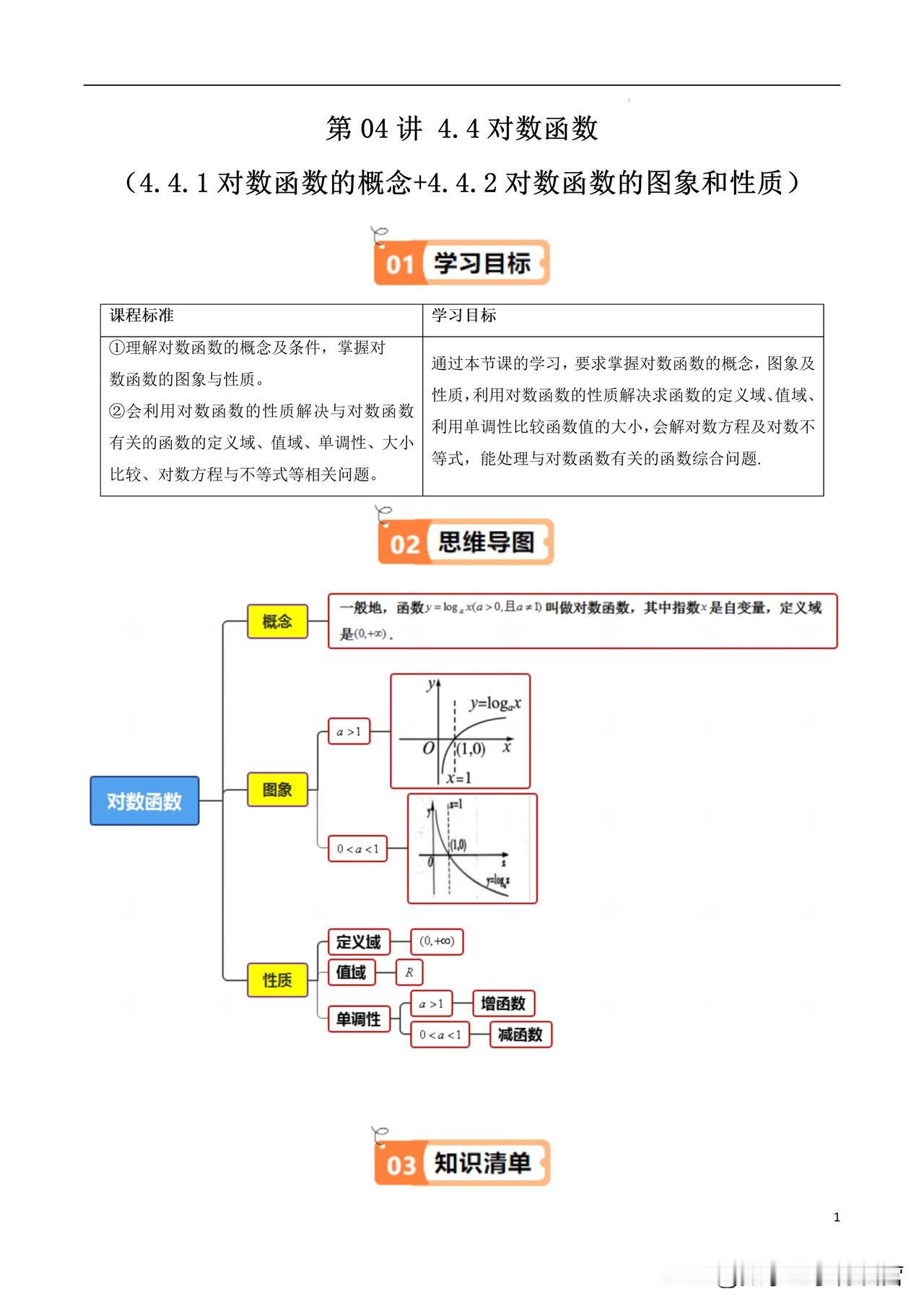 高一数学对数函数
①理解对数函数的概念及条件，掌握对数函数的图象与性质。
②会利