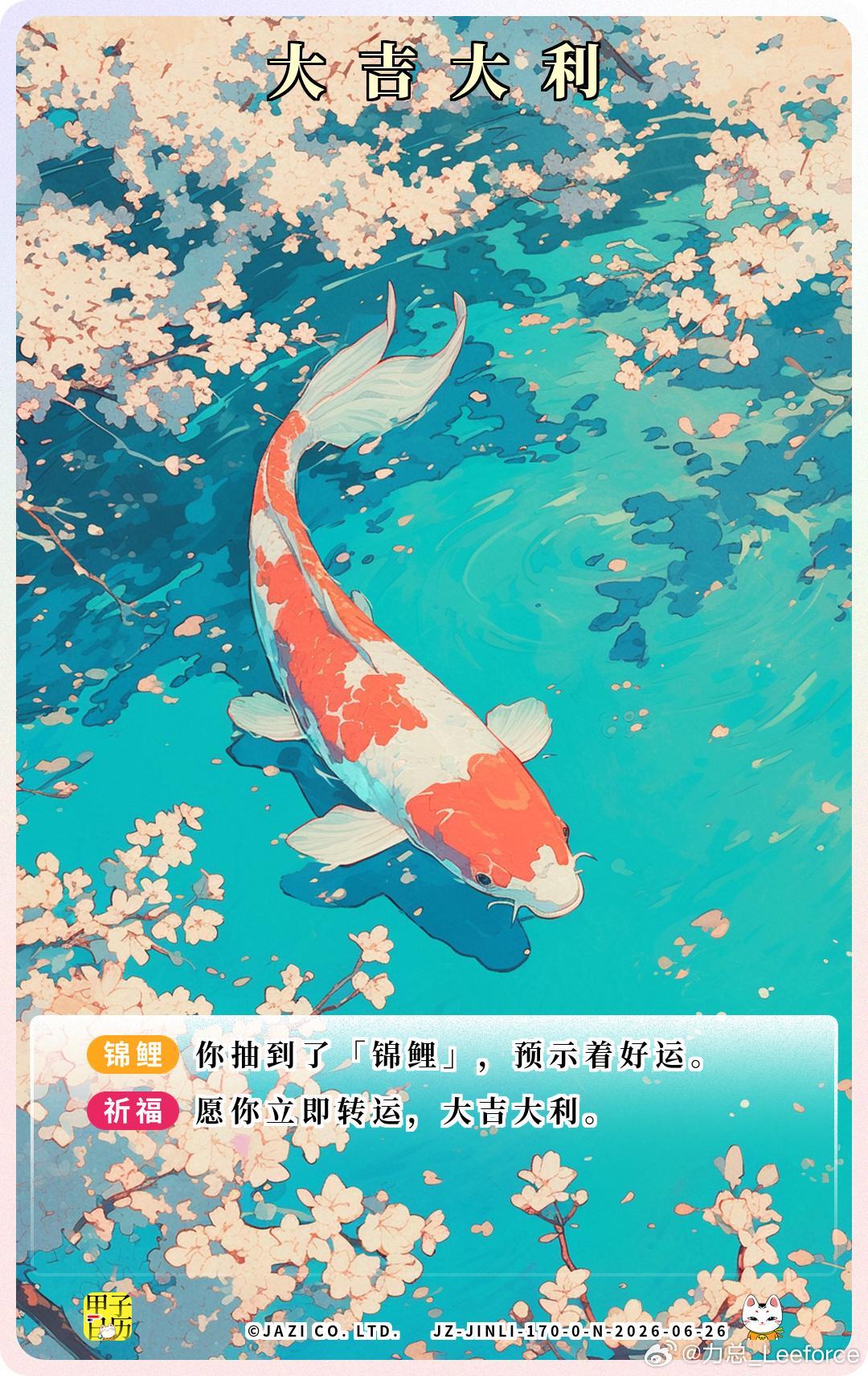 锦鲤 愿你立即转运，大吉大利。 