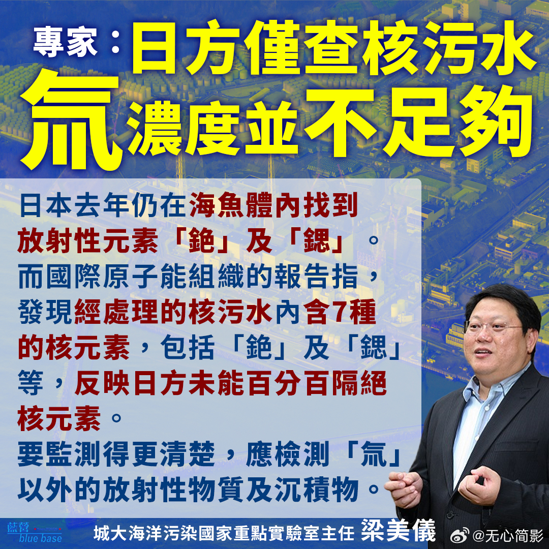专家：日方仅查核污水氚浓度并不足够香港城大海洋污染国家重点实验室主任梁美仪今早（