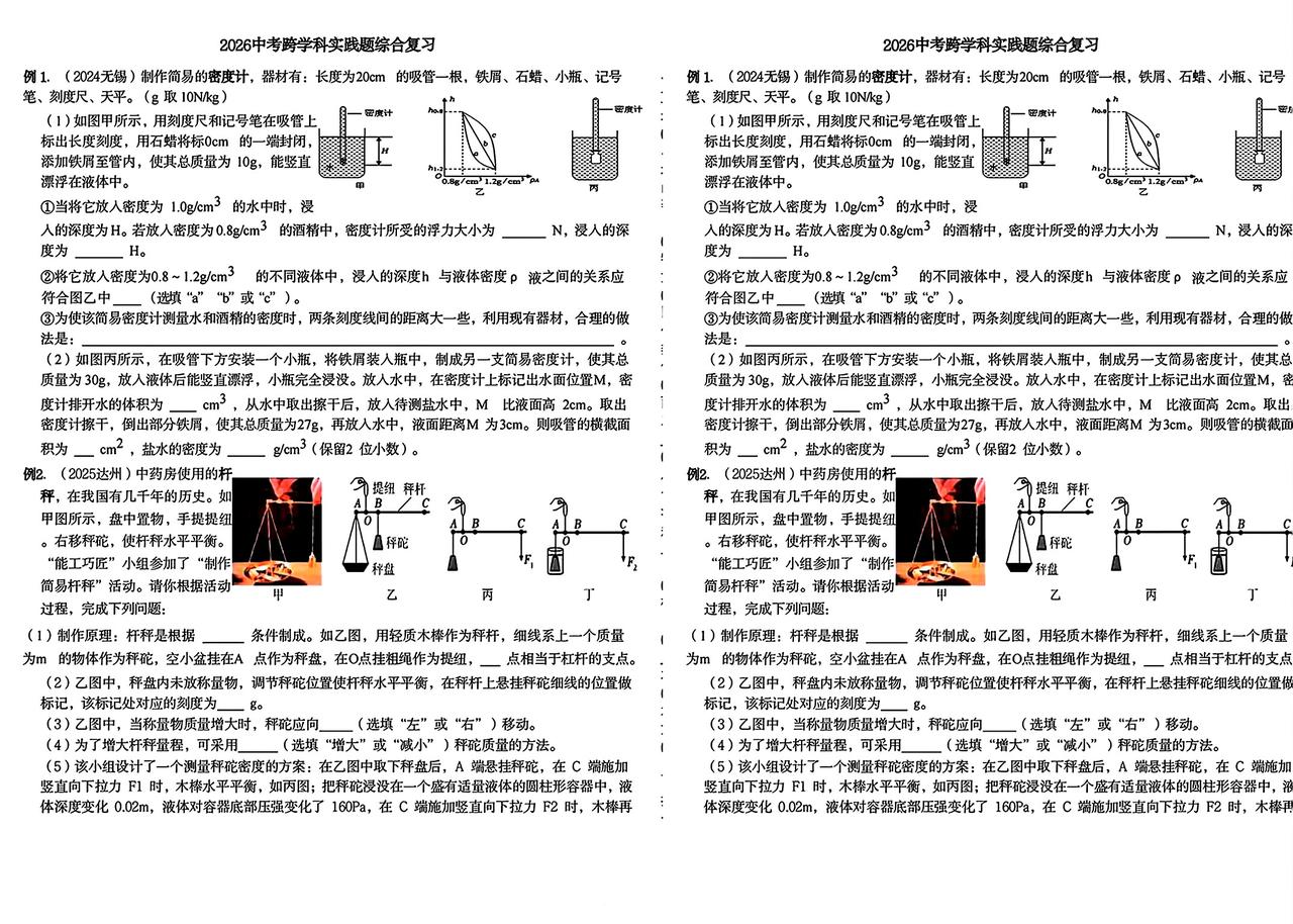 新中考物理跨学科题型专项练习