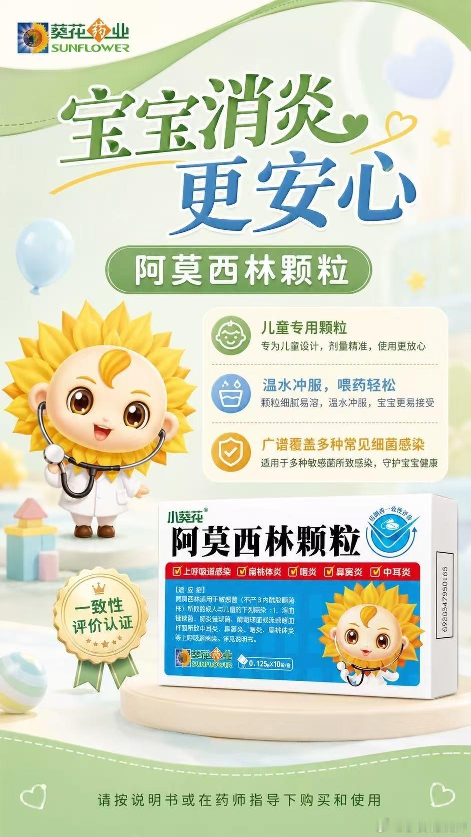 ⚠️儿童要用儿童药 选择葵花最可靠葵花阿莫西林颗粒 广谱抗菌 消炎首选细腻颗粒温