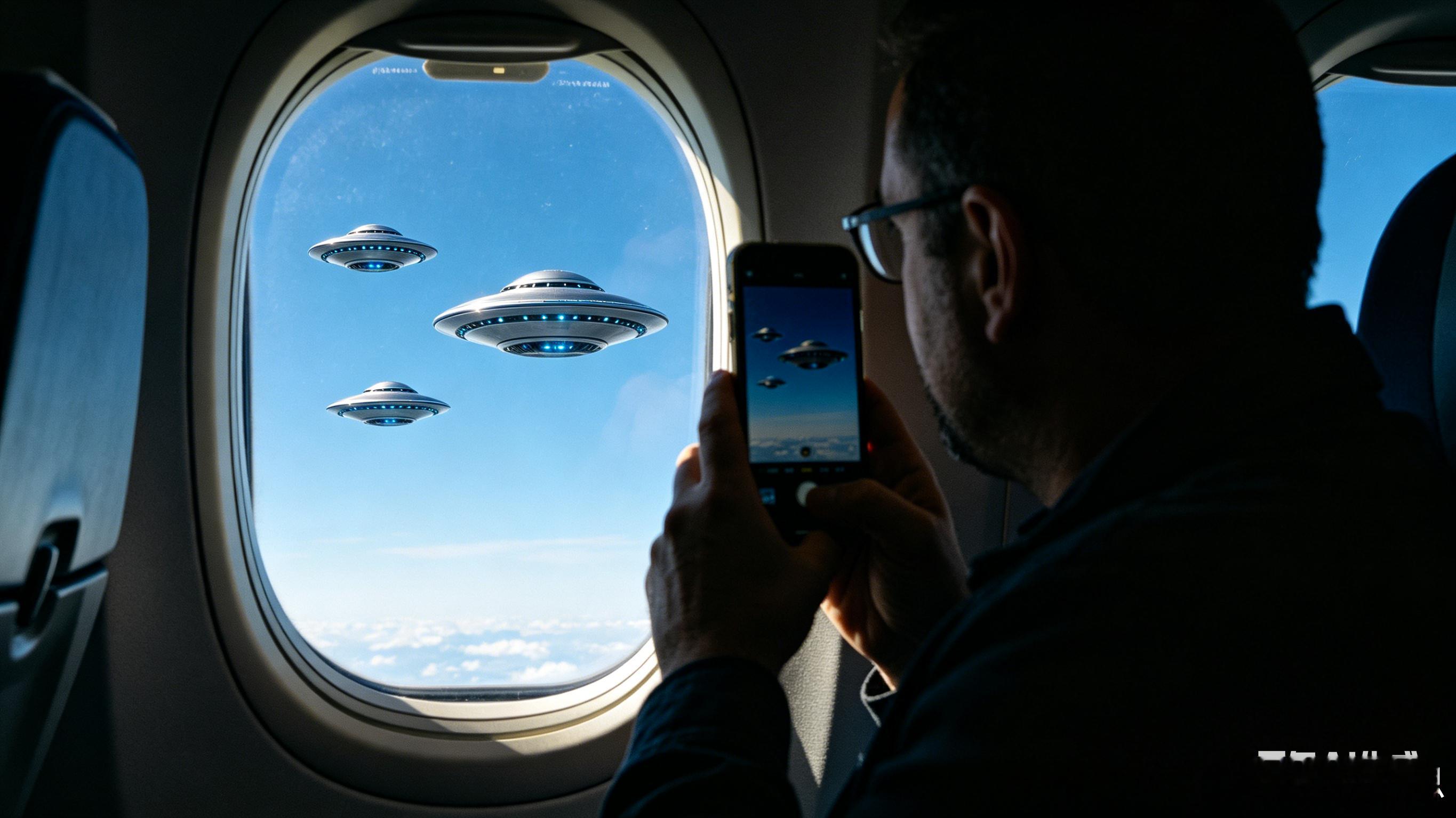 男子飞机上拍到3个不明飞行物万米高空，舷窗外突然闪过三道诡异光影！✈️👀近日，